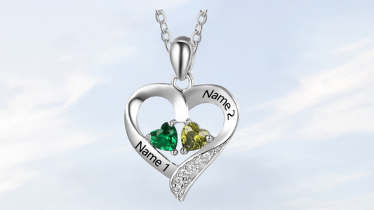 Personalized 2 Names Necklace with 2 Heart