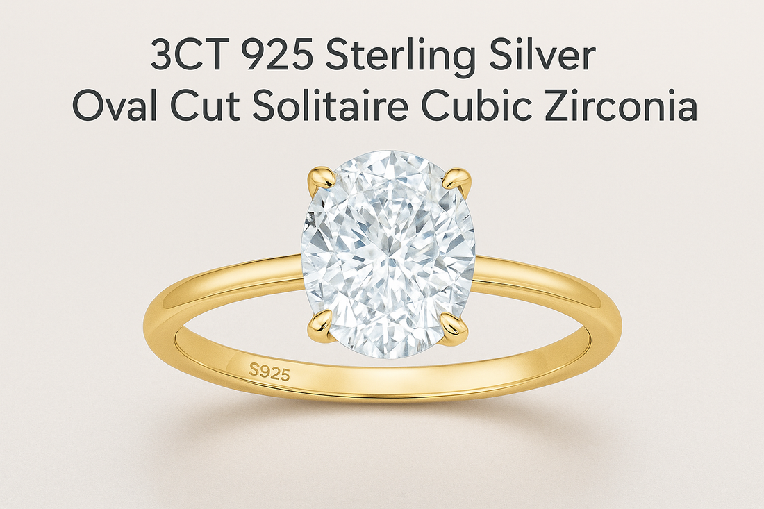 3CT 925 Sterling Silver Engagement Ring: Oval Cut Solitaire Cubic Zirconia Promise Ring for Her
