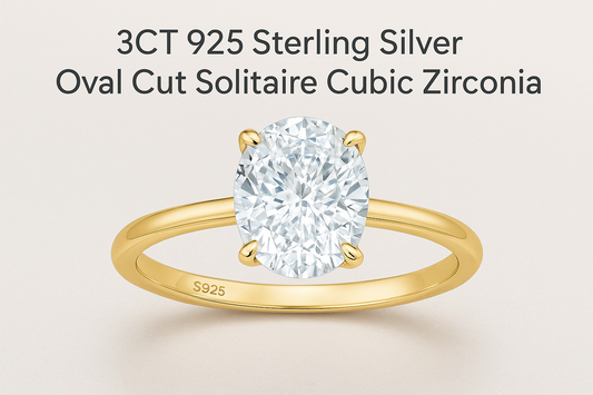 3CT 925 Sterling Silver Engagement Ring: Oval Cut Solitaire Cubic Zirconia Promise Ring for Her