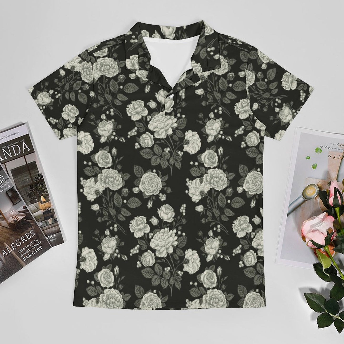 Polos d'été à manches courtes pour hommes, coupe ajustée, imprimé floral, décontracté et léger