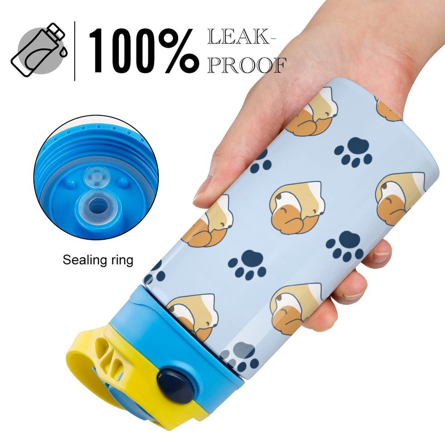 Close-up of 100% leak-proof sealing ring in 10oz stainless steel straw bottle.