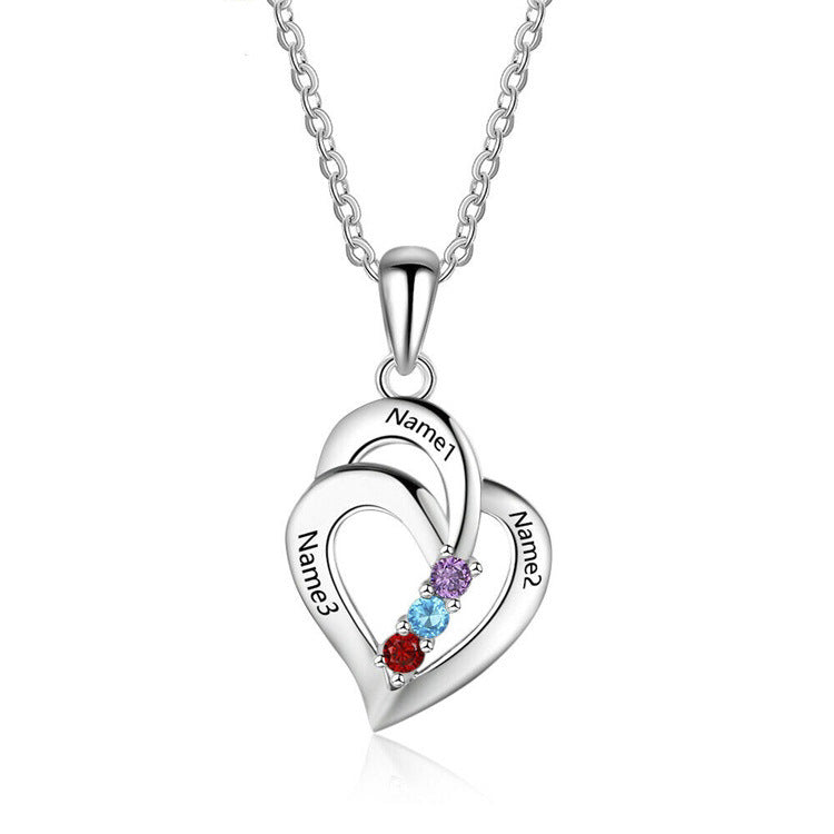 Collier prénom personnalisé avec pierre de naissance - Bijoux personnalisés pour femmes, cadeaux de fête des mères, collier maman et fille, breloque cœur gravée
