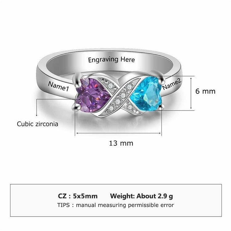 Personalized Mothers Ring with 2 Birthstones for Mom Sterling Silver Ring Couple Engagement Promise Rings for Her Custom Family Ring