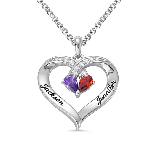 Mother Necklace 2 Birthstones Mom Gifts Personalized Heart Necklace with 2 Name Promise Necklace Mothers Day Gift for Grandmma Wife Women