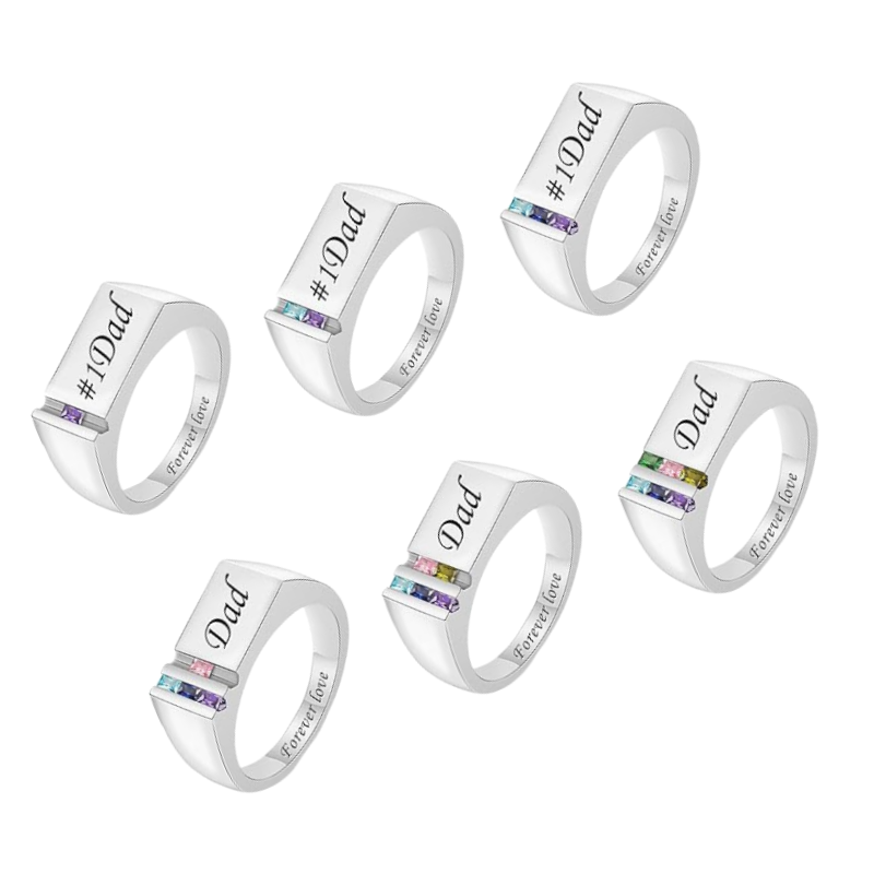 Bague personnalisée pour homme, bague avec pierre de naissance, bague pour père avec 1 à 6 pierres de naissance, bagues personnalisées pour papa, bijoux d'anniversaire