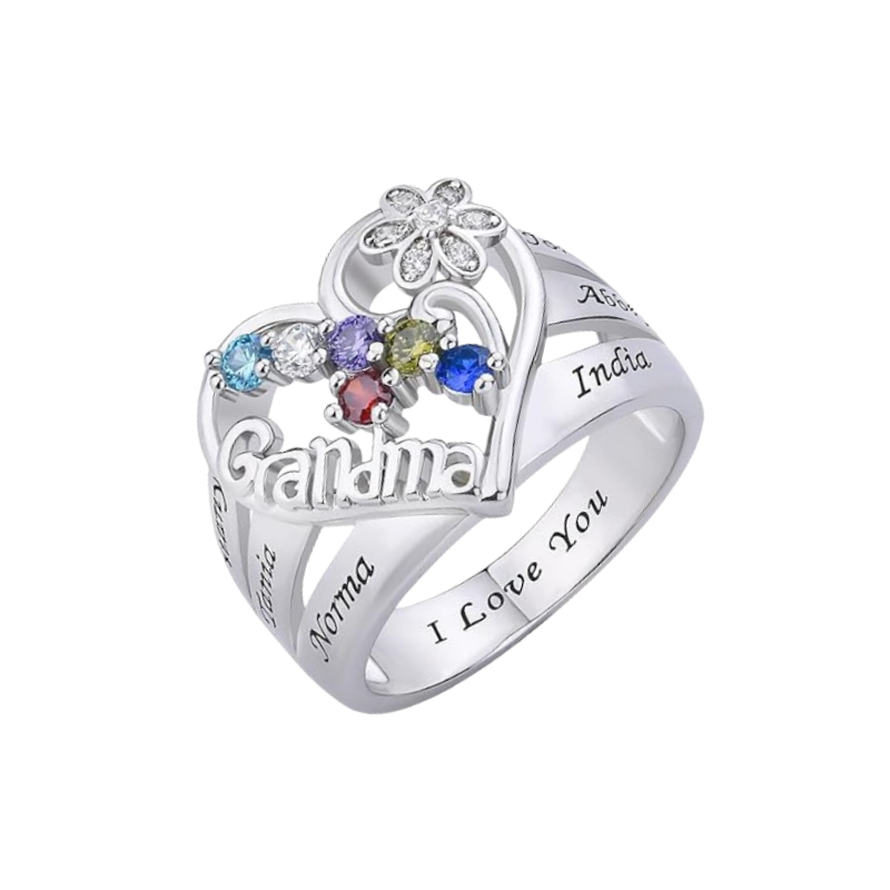 Bague grand-mère en argent sterling S925, bagues personnalisées avec 1 à 8 pierres de naissance pour grand-mère, bagues personnalisées avec nom pour grand-mères
