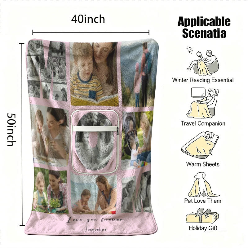 Custom Photo Collage Blanket Pillow, Personalized Throw, 2-in-1 Design For Mom