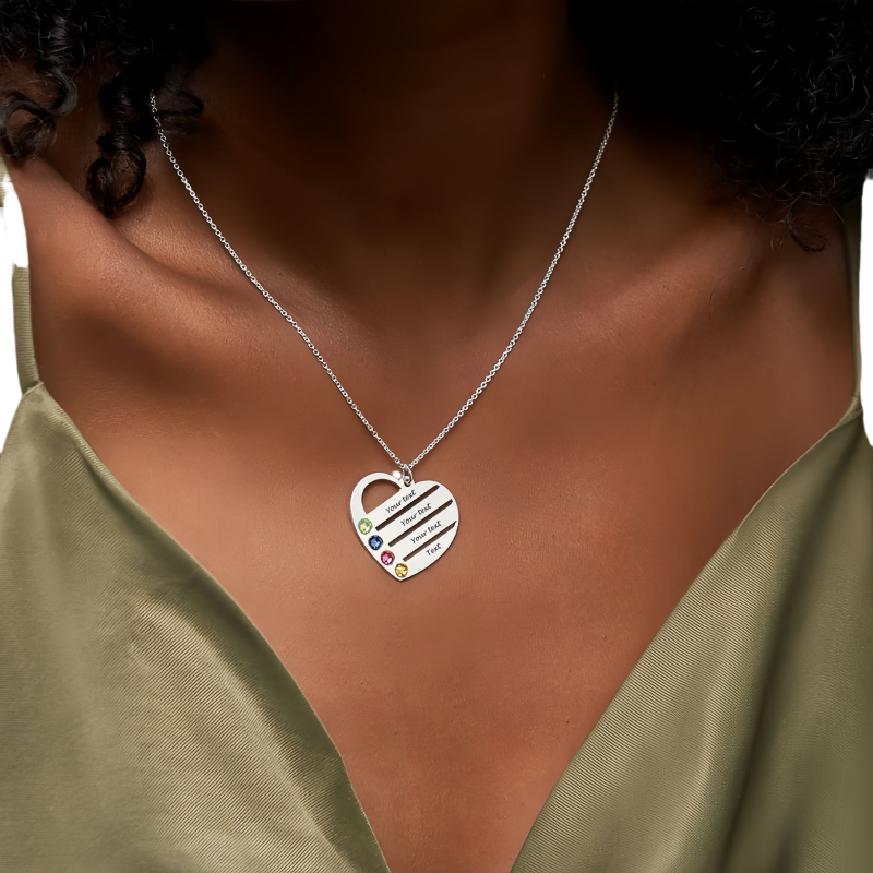 Personalized 925 Sterling Silver Mother Necklace with 4 Birthstones Women's Promise Necklace Engraved Names Family Anniversary Jewelry for Grandma