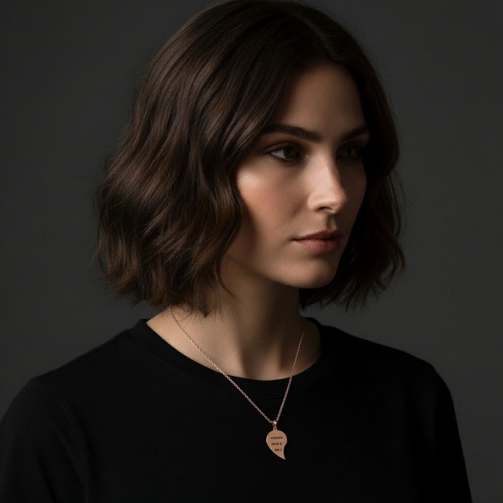 Personalized Engraved Couples Heart Necklace,Best Friends Custom Split Heart Pendant