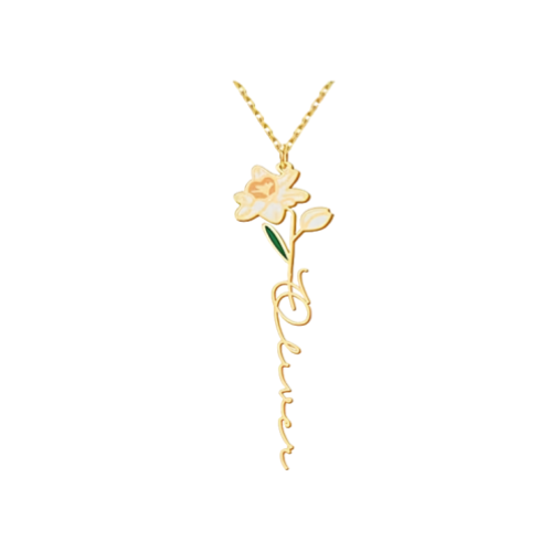 Personalized Floral Name Necklace Charms with Birthstones - Custom Flower & Name Jewelry