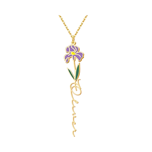 Personalized Floral Name Necklace Charms with Birthstones - Custom Flower & Name Jewelry