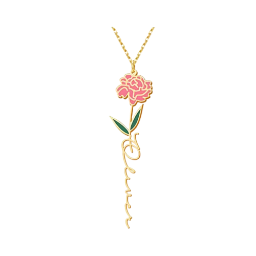 Personalized Floral Name Necklace Charms with Birthstones - Custom Flower & Name Jewelry