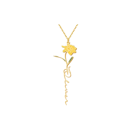 Personalized Floral Name Necklace Charms with Birthstones - Custom Flower & Name Jewelry