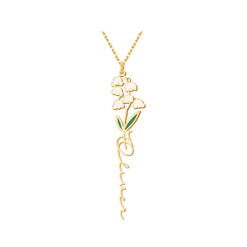 Personalized Floral Name Necklace Charms with Birthstones - Custom Flower & Name Jewelry