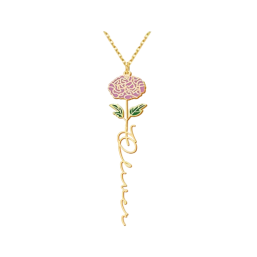 Personalized Floral Name Necklace Charms with Birthstones - Custom Flower & Name Jewelry