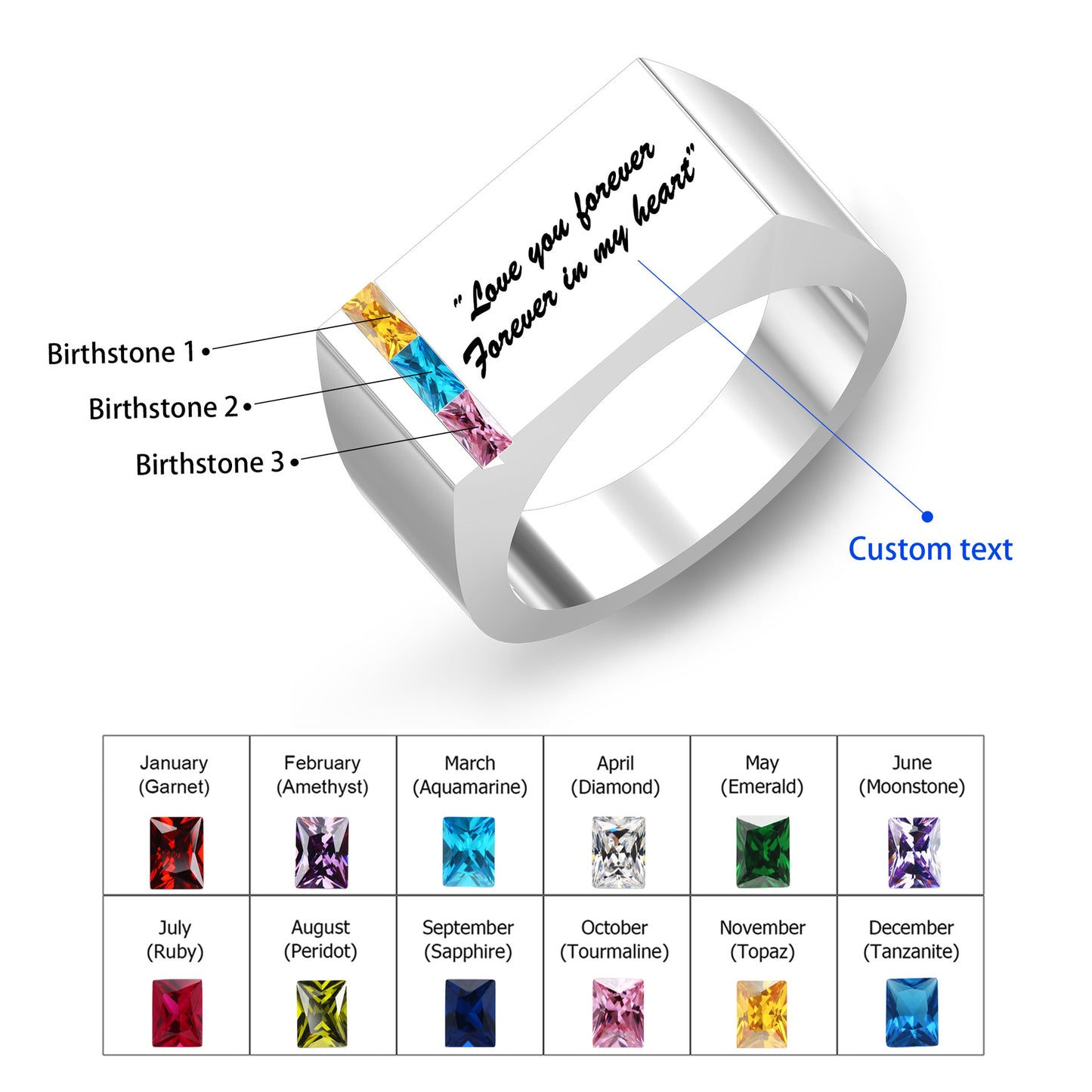 Bague personnalisée pour homme, bague avec pierre de naissance, bague pour père avec 1 à 6 pierres de naissance, bagues personnalisées pour papa, bijoux d'anniversaire