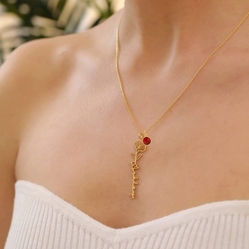 Customize Your Own Floral Name Necklace with Birthstone