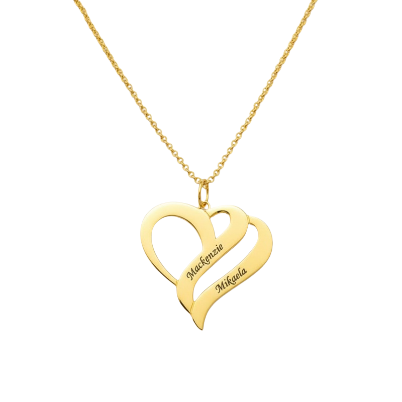 Personalized Double Heart Name Necklace,Custom Engraved Sterling Silver Couples Pendant