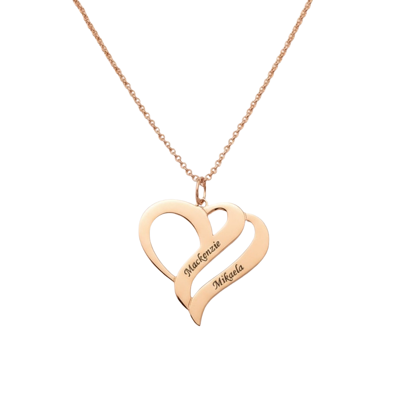 Personalized Double Heart Name Necklace,Custom Engraved Sterling Silver Couples Pendant