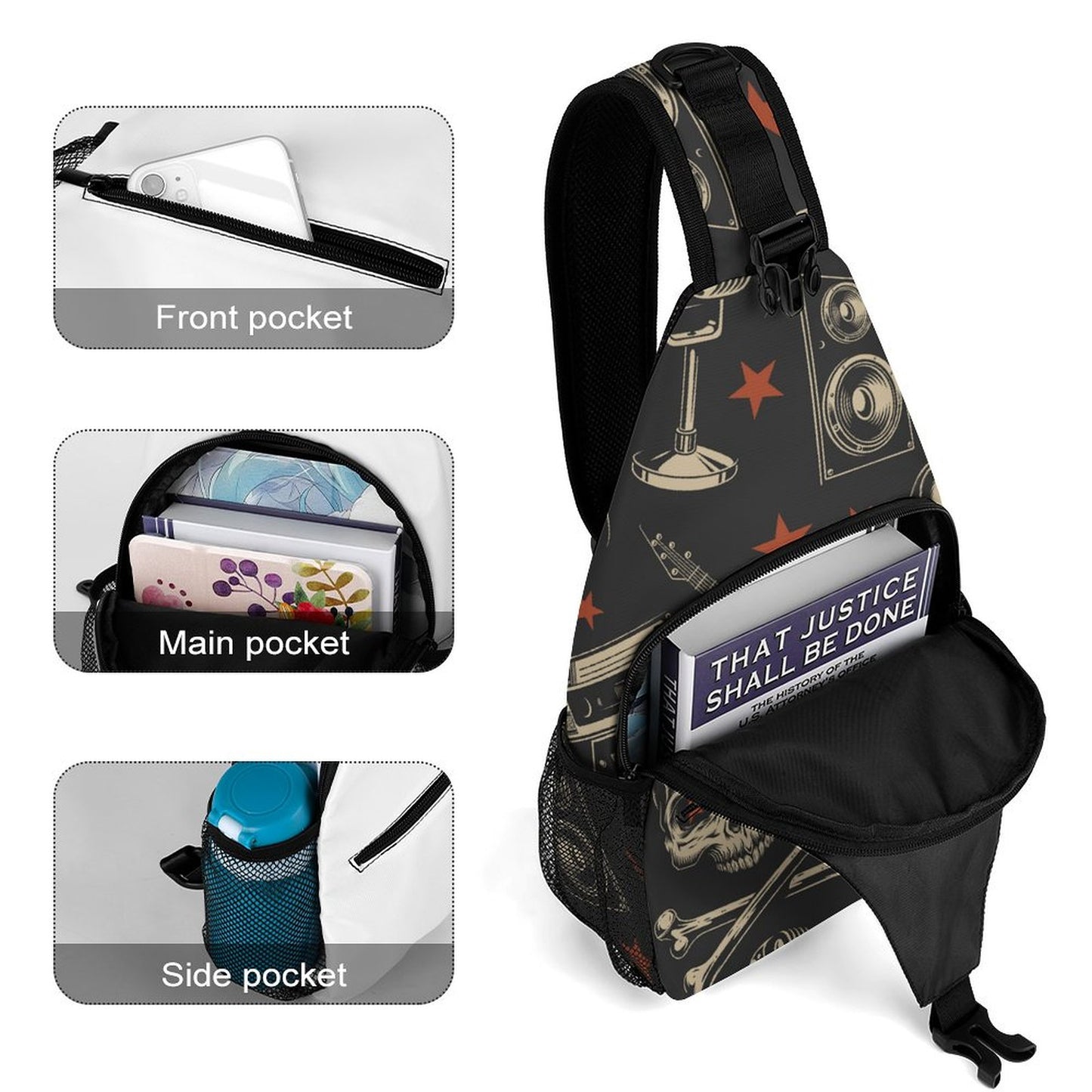 Sac à bandoulière personnalisé, imprimé intégral, antivol, léger, pour voyage et randonnée