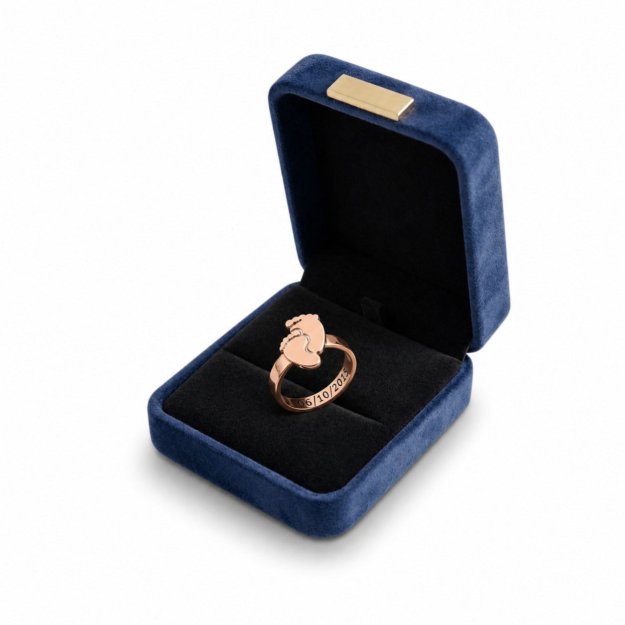 Custom Baby Feet Name Ring gift box view custom jewelry