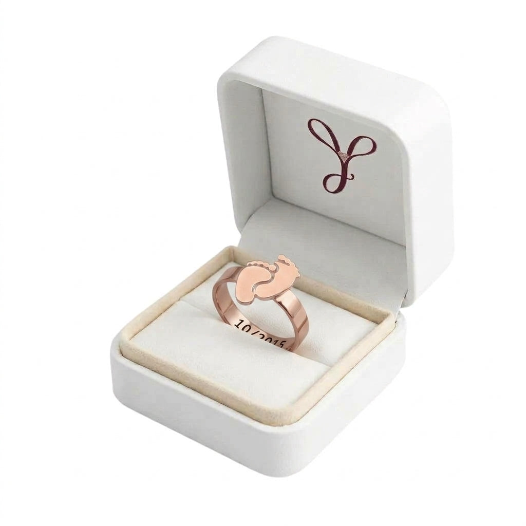 Custom Baby Feet Name Ring gift box view custom jewelry