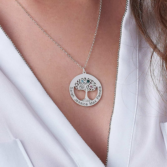 Personalized Tree of Life Necklace | Custom Engraved Name & Birthstone Family Gift