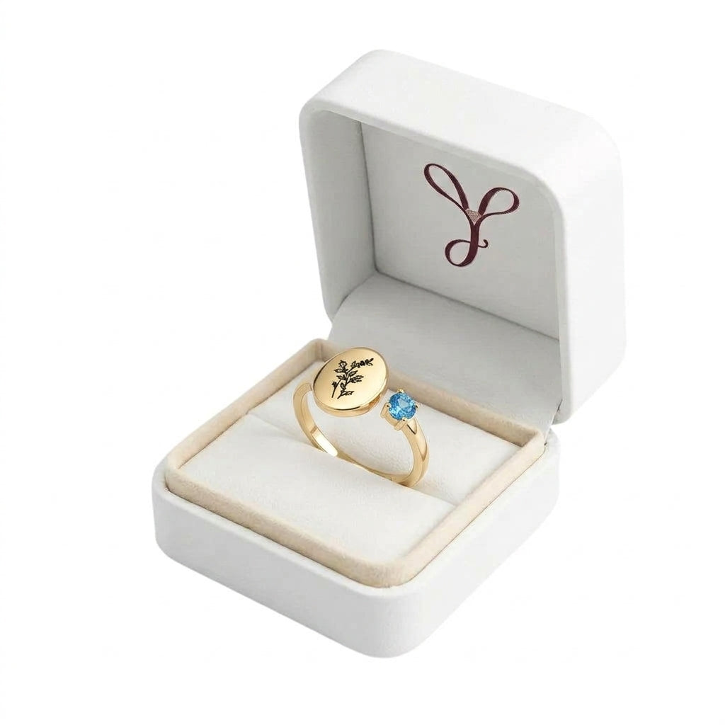 Custom botanical disc ring gift view