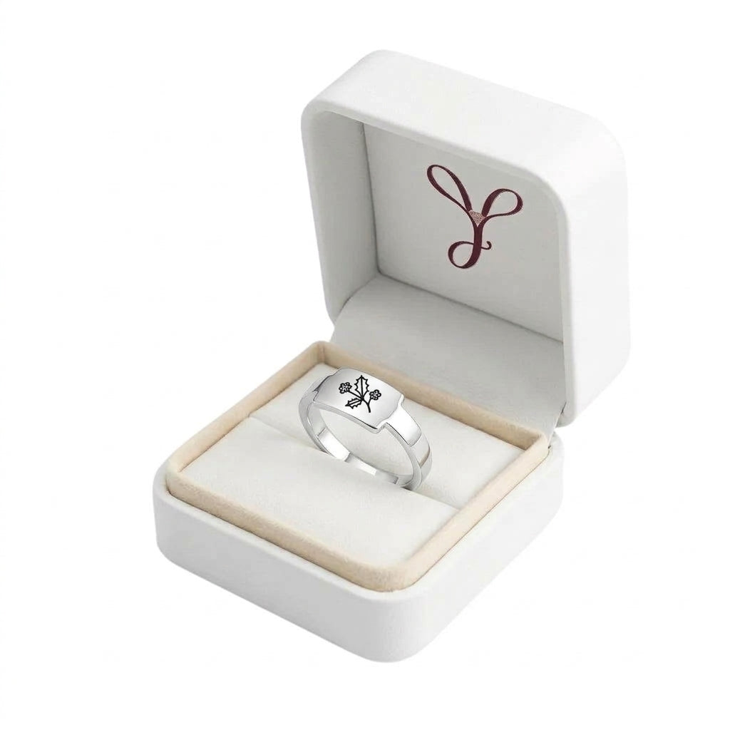 Custom botanical engraved wrap ring gift view