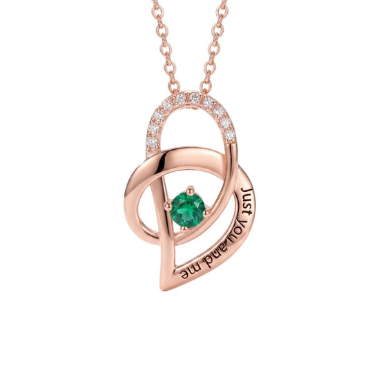 Rose Gold Personalized Birthstone Heart Pendant Necklace With Custom Engraving