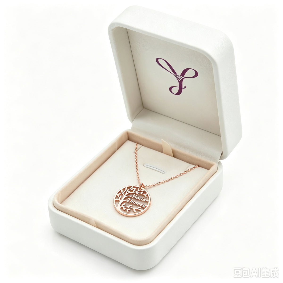 Family tree name necklace in a gift box