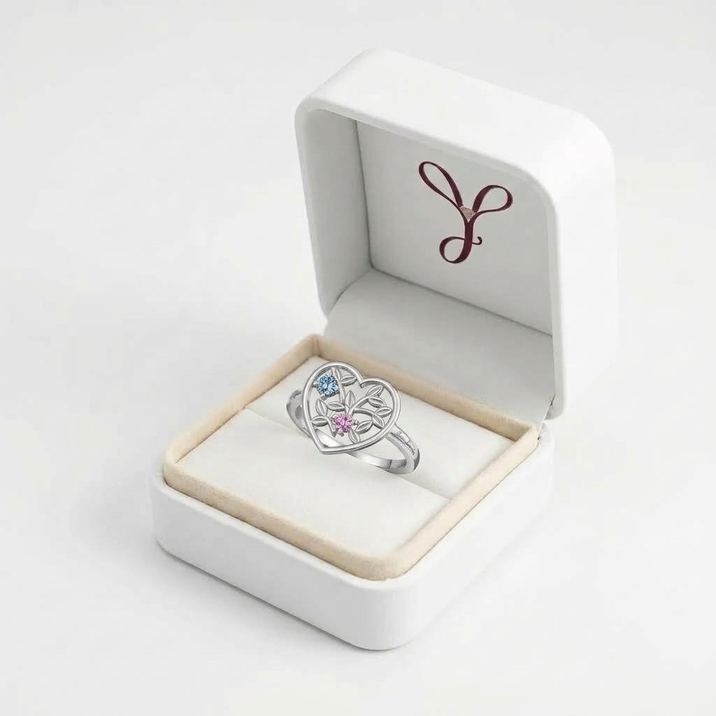 Custom floral heart keepsake ring boxed jewelry view