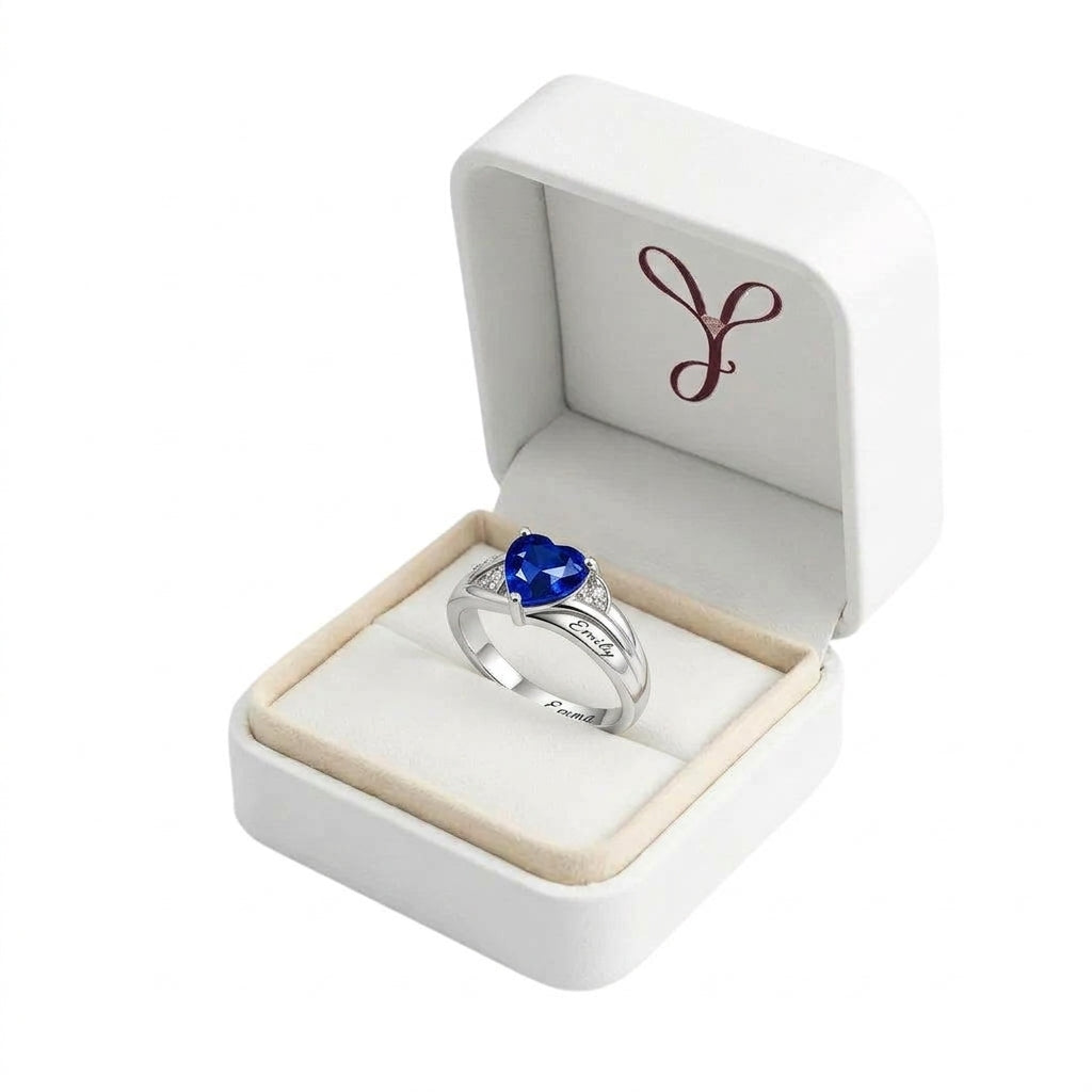Custom heart birthstone name ring gift view