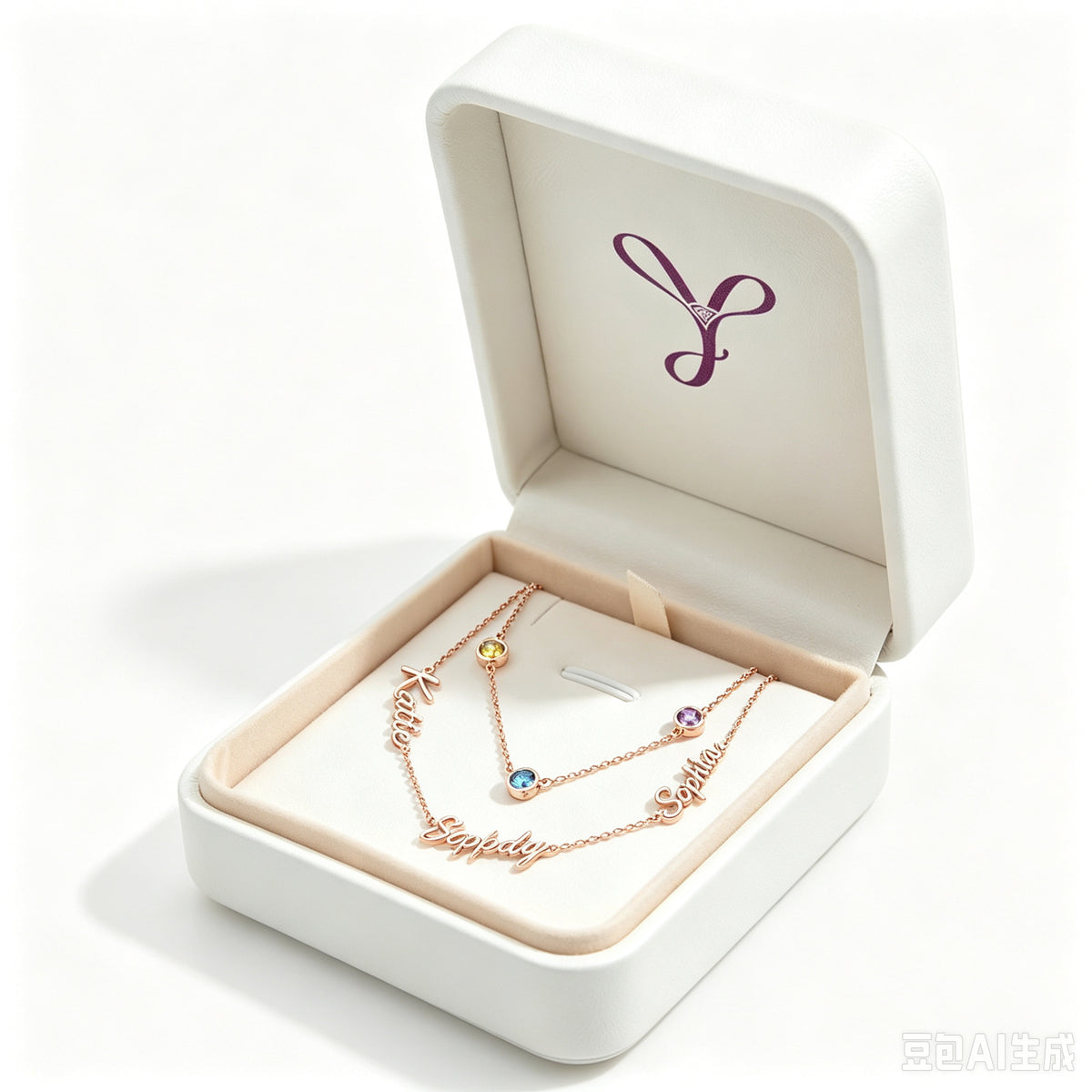 Layered name necklace in a gift box