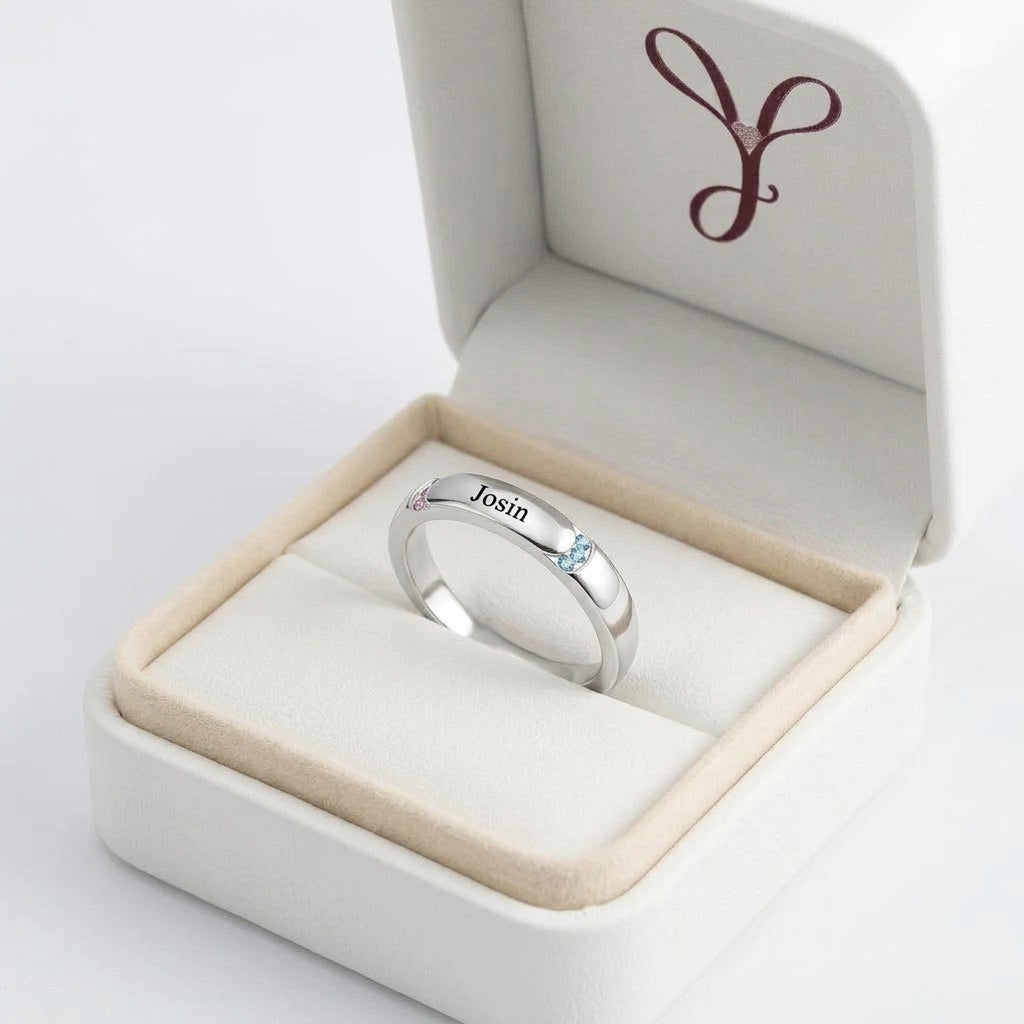 Custom Minimal Name Ring gift box view custom jewelry