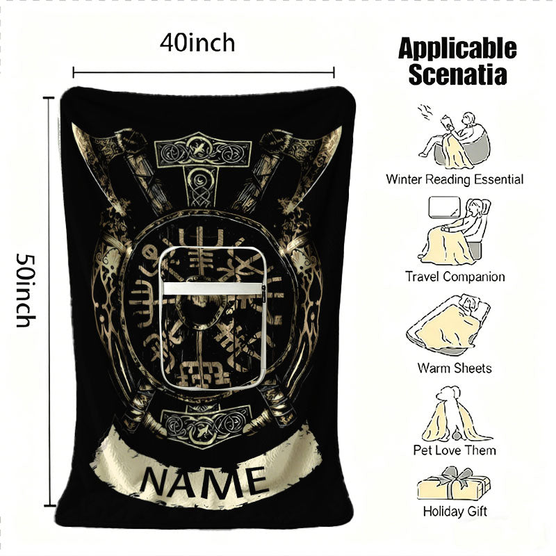 40x50 inch custom Viking blanket with usage icons.