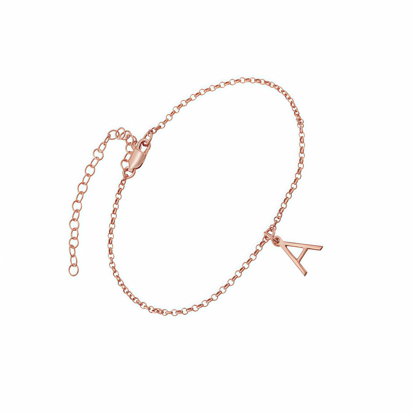 Rose Gold Plated Sterling Silver Initial Bracelet. Custom Alphabet Jewelry Gift.
