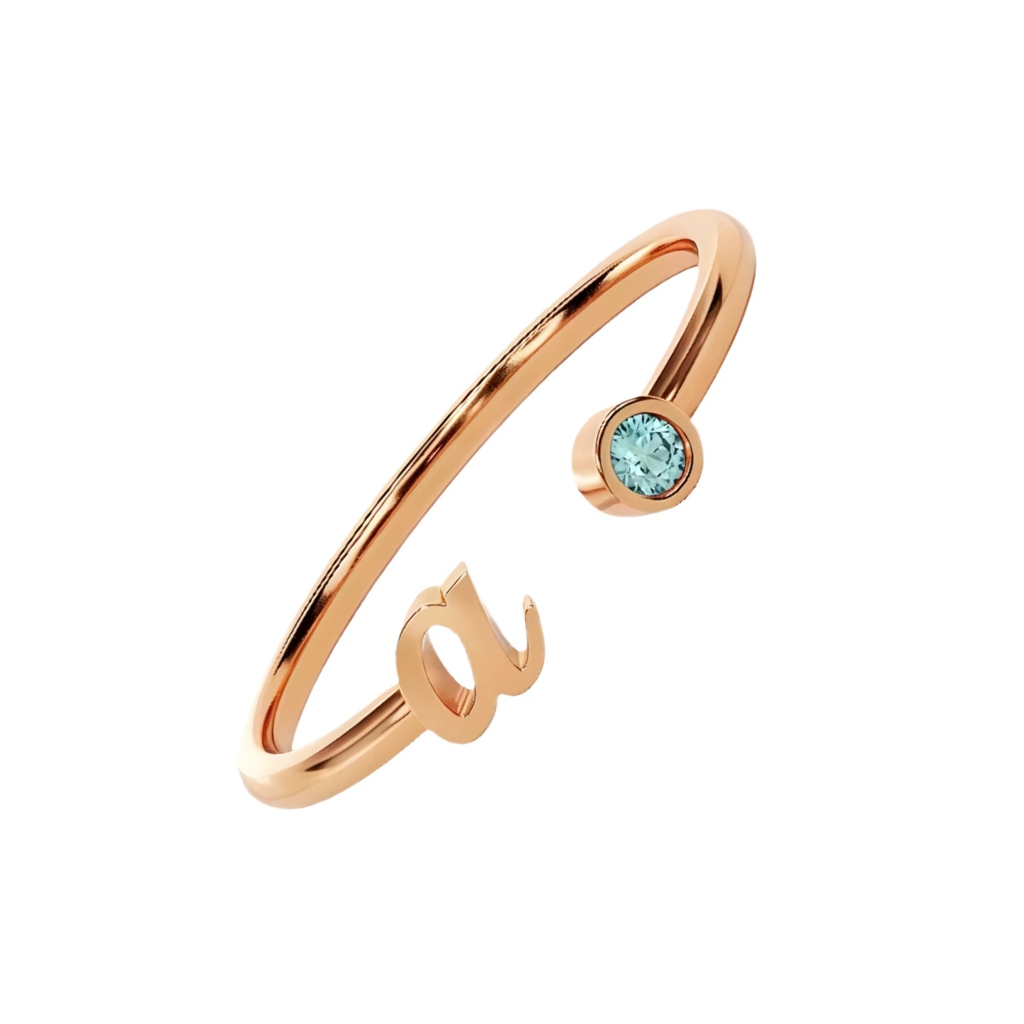 Personalized 925 Sterling Silver Initial Ring with Custom Birthstone - Adjustable