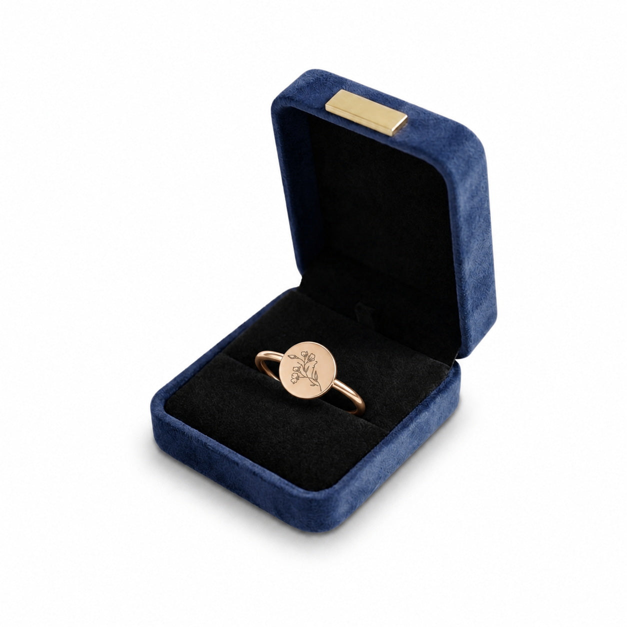Custom round botanical signet ring gift view