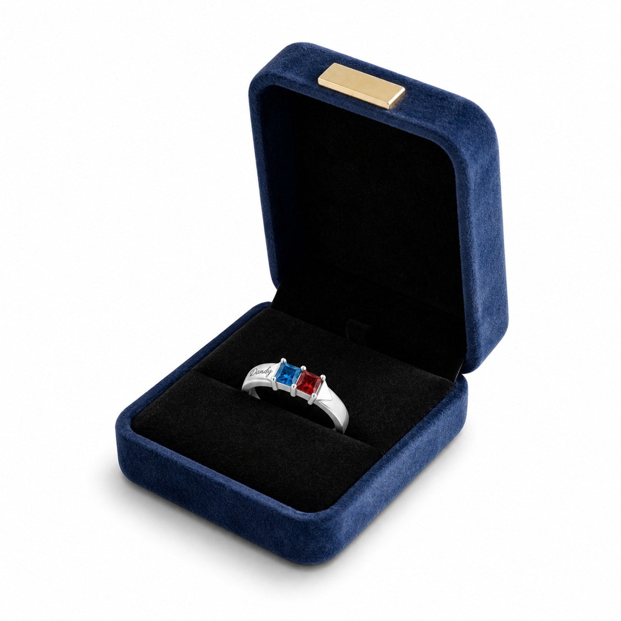 Custom custom-two-birthstone-name-ring gift box presentation