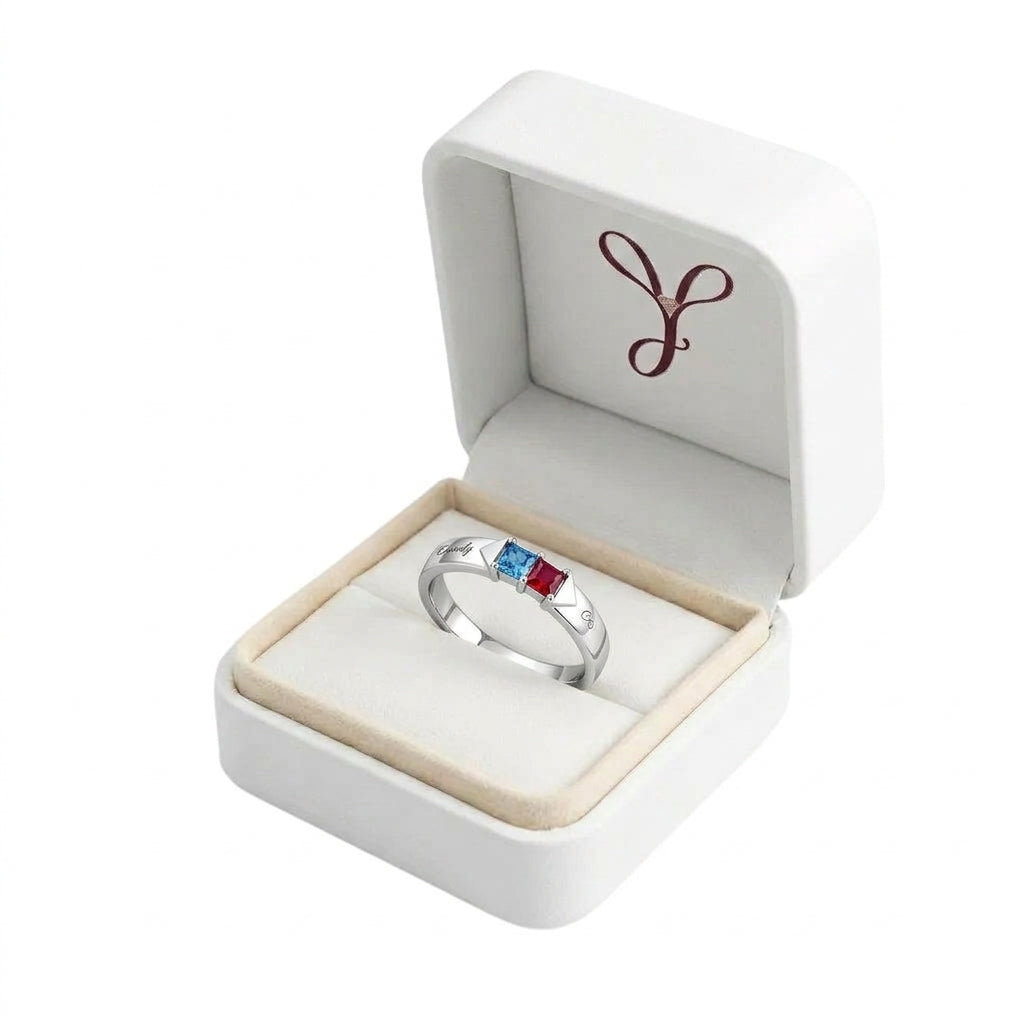 Custom custom-two-birthstone-name-ring gift box presentation