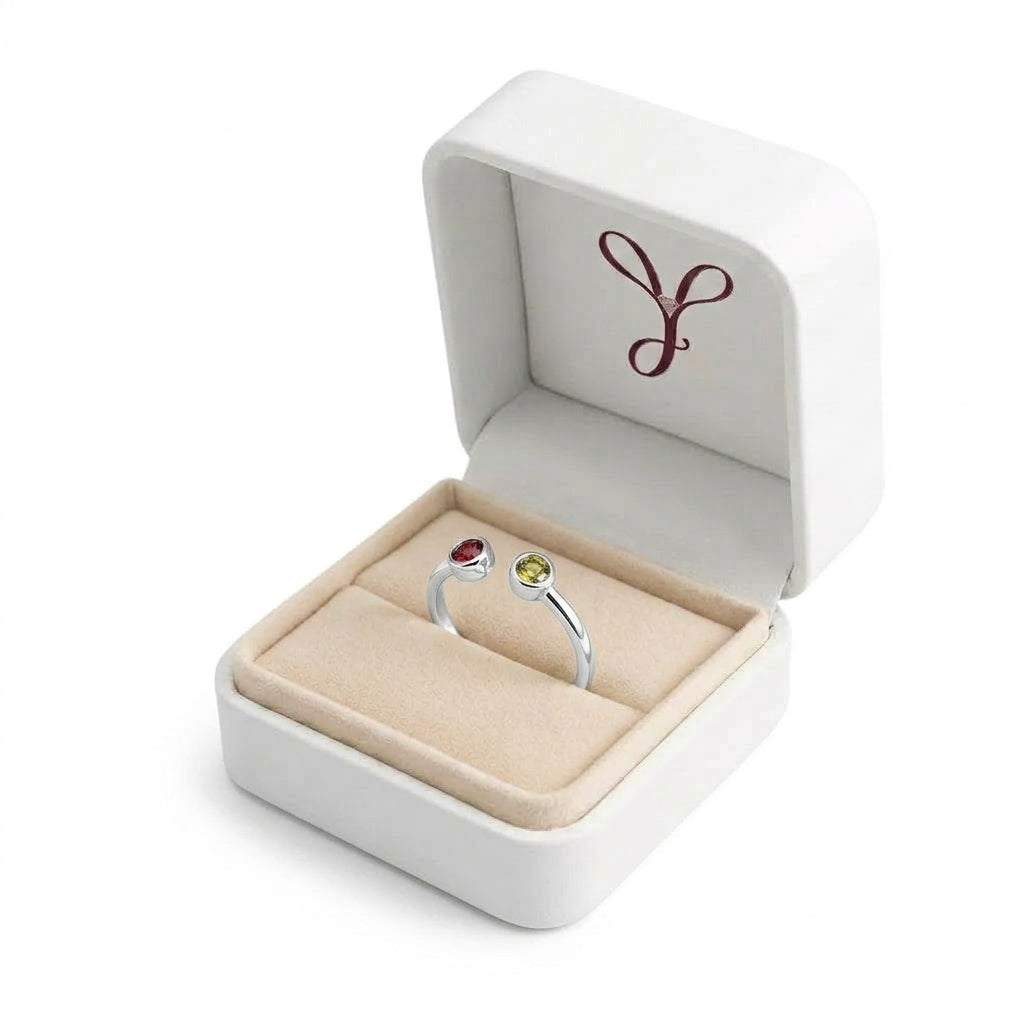 Custom two birthstone open ring gift view