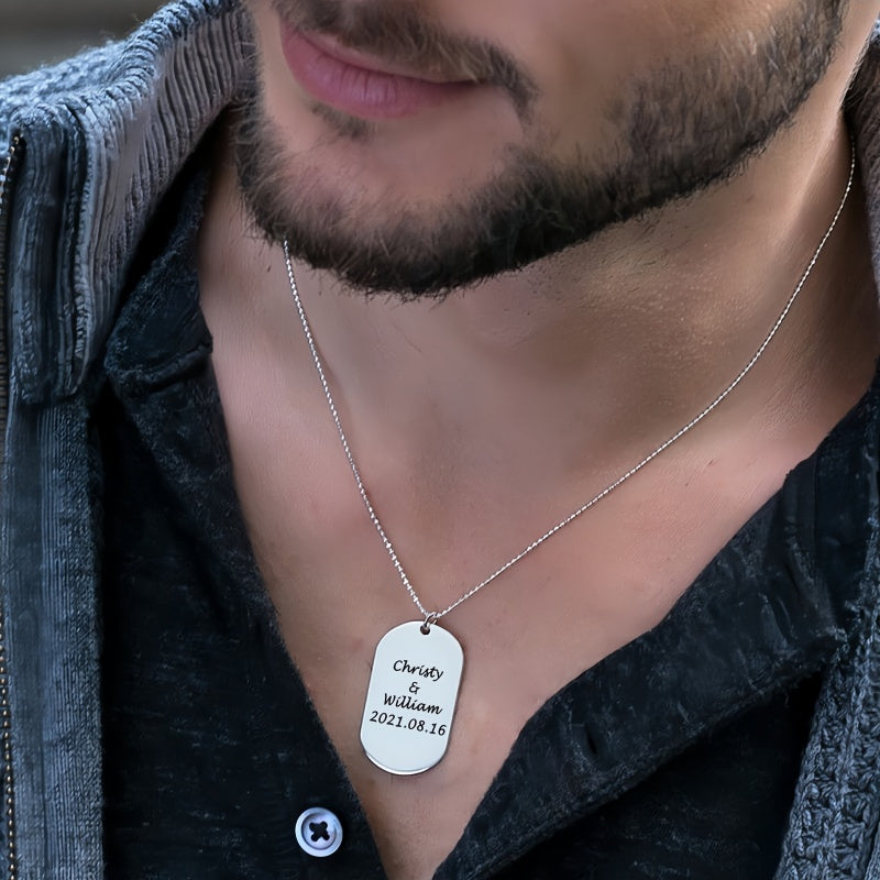 Personalized Sterling Silver Name Necklace for Men, Custom 18K Gold Plated Dog Tag Plain Pendant Necklace for Men Women