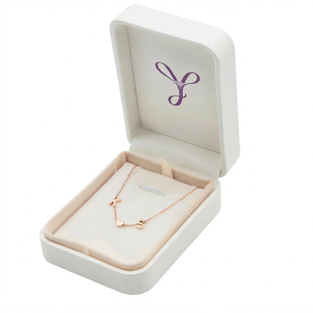 Initial heart necklace in a gift box