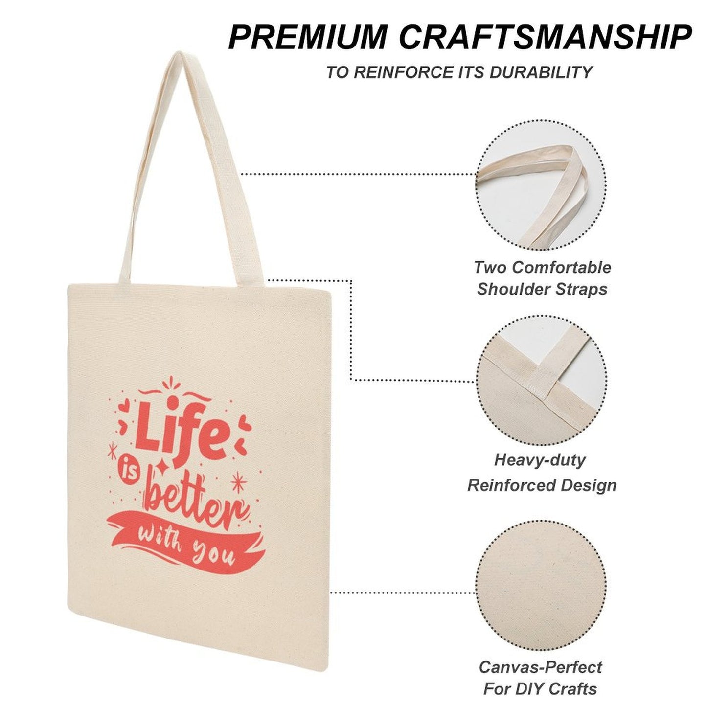Sac fourre-tout en coton personnalisé, sacs d'épicerie en tissu légers et réutilisables de taille moyenne