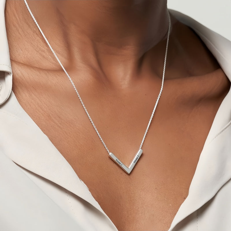 Collier chaîne en argent sterling personnalisé, intemporel et élégant, avec breloque en forme de V et chevrons, pour accessoires de mode tendance