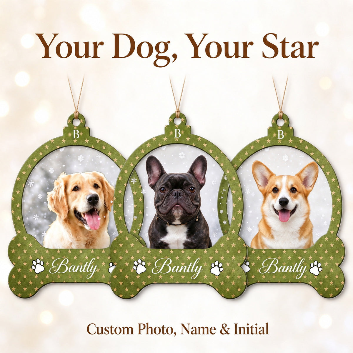 Personalized Dog Photo Christmas Ornament with Custom Name - gift scene