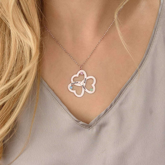 Personalized Engraved Triple Heart Necklace | Custom Birthstone Mother Gift