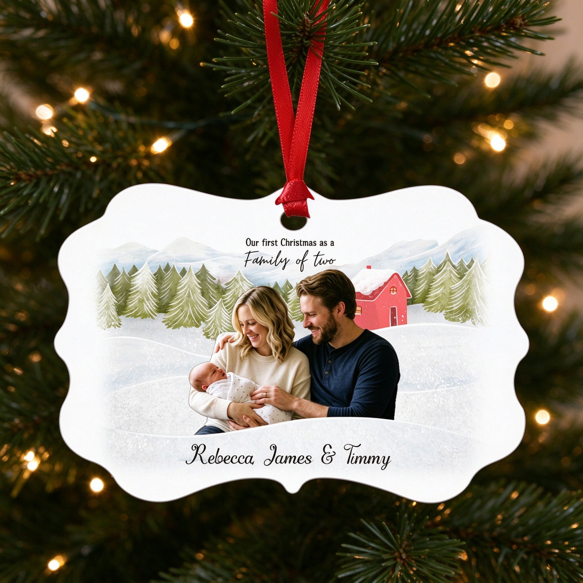 Personalized First Christmas as a Family Ornament with Custom Family Photo and Names - lifestyle scene