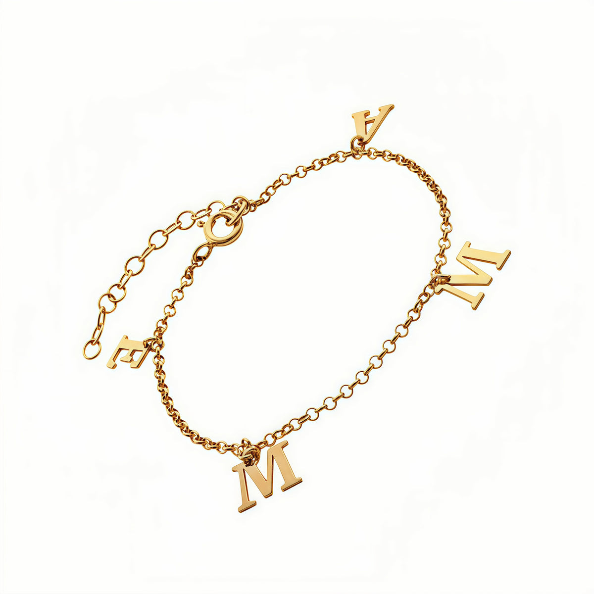18k Gold Plated Initial Bracelet, personalized custom letter charm jewelry.